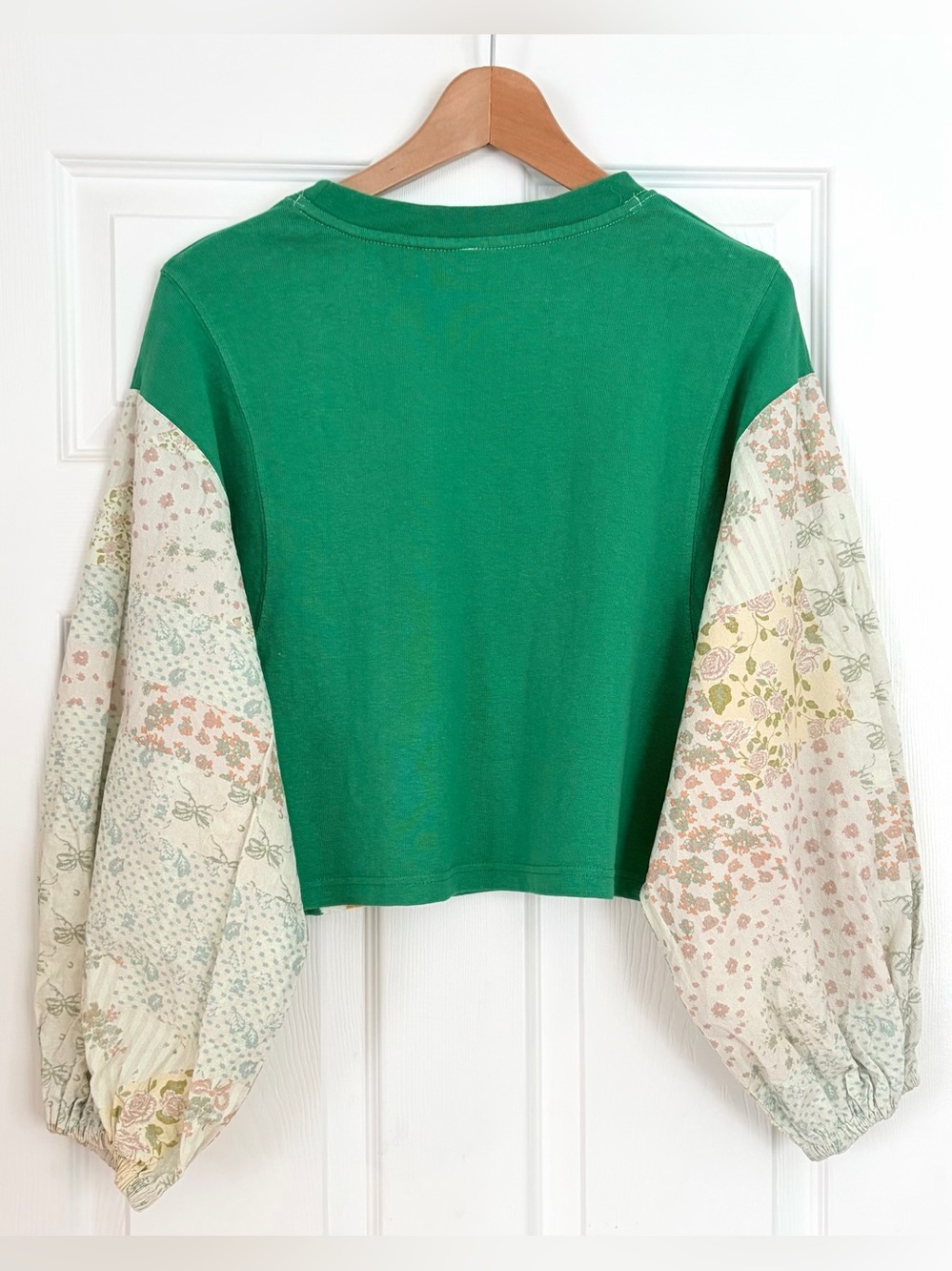 Free People Green Cropped Patchwork Sweatshirt - Picture 7 of 7